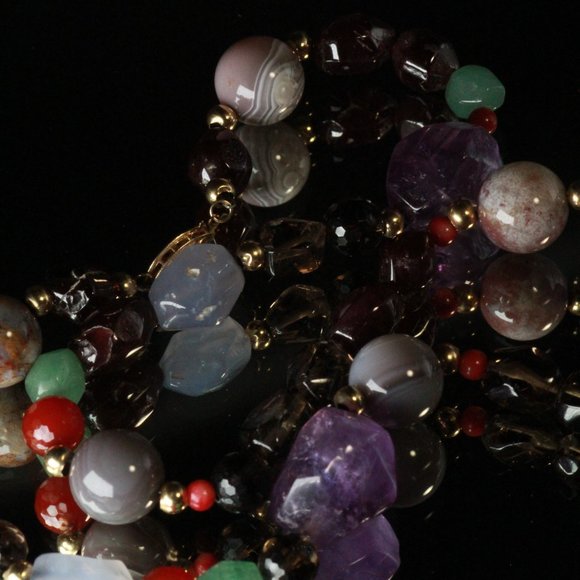 14K GOLD AMETHYST GARNET QUARTZ CHALCEDONY NECKLACE - Picture 9 of 14